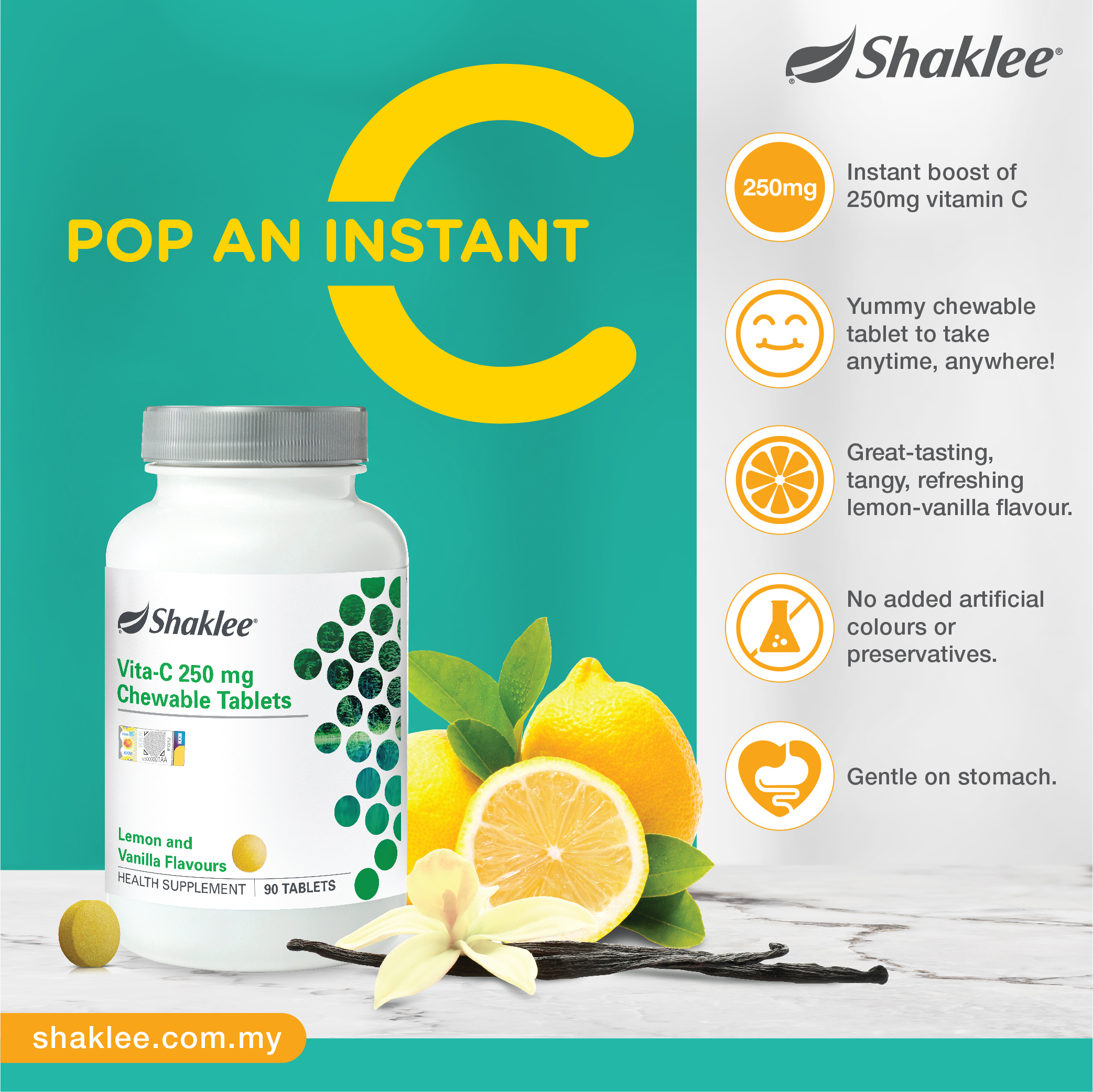 Vita C 250 Mg Chewable Tablets Maintain Body Health Shaklee Malaysia